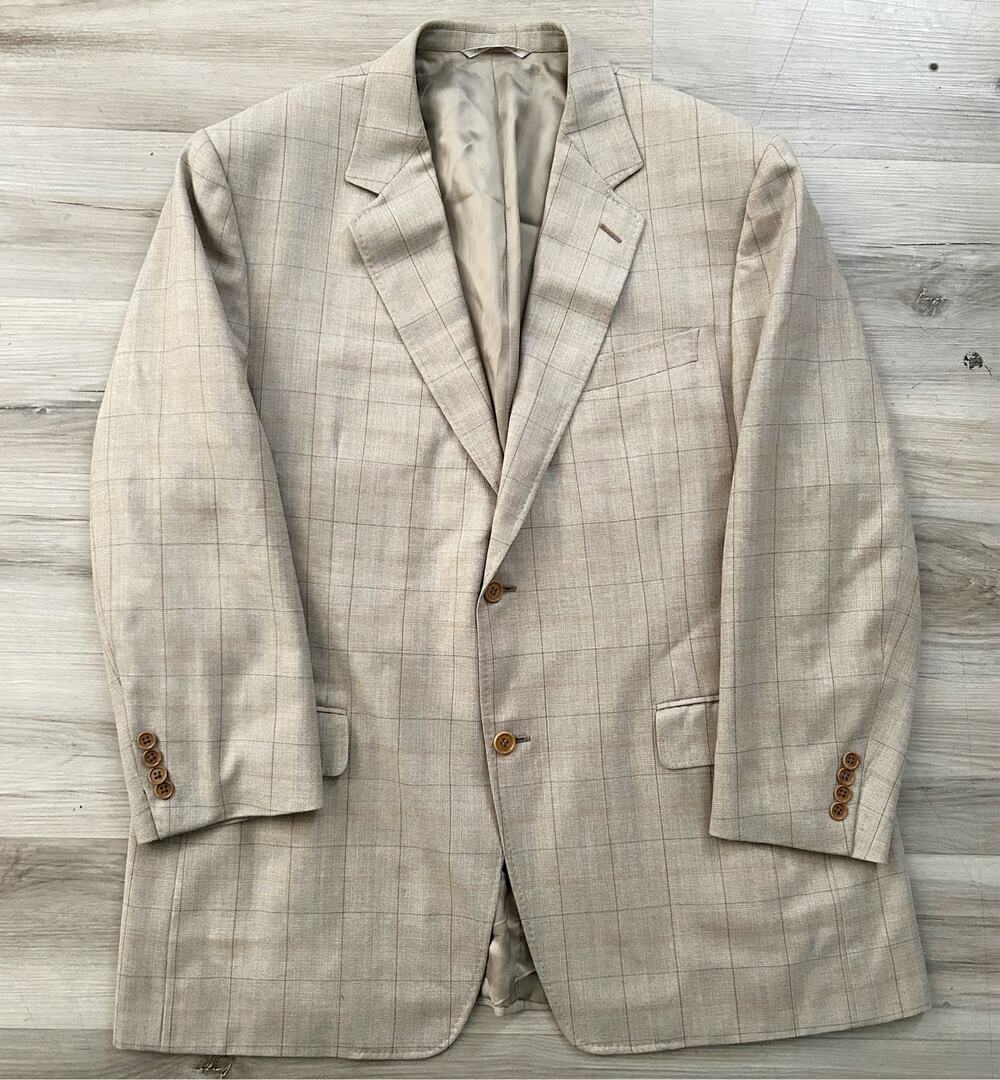 Canali Blazer Mens Sz 46R 100% Wool Sports Coat Cream Made in Italy Windowpane